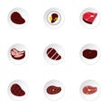 Steak icons set, flat style Royalty Free Stock Photo