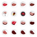 Steak icons set, flat style Royalty Free Stock Photo