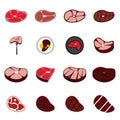 Steak icons set, flat style