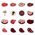Steak icons set, flat style Royalty Free Stock Photo
