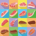 Steak icons set, flat style Royalty Free Stock Photo