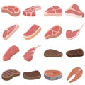 Steak icons set, flat style Royalty Free Stock Photo