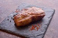 Incredibly delicious and juicy steak on a stone table