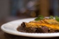 Steak and kidney pie on plate from the side Royalty Free Stock Photo