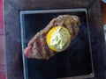 Steak on lava-stone Royalty Free Stock Photo
