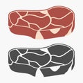 Steak meat collection - monochrome and color. Vector.