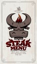 Steak menu card cover with bull head and BBQ flame Royalty Free Stock Photo