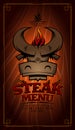 Steak menu card design with cow head Royalty Free Stock Photo