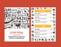 Steak menu design. BBQ grill poster with sketch icons. Barbecue cafe design