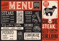 Steak menu restaurant, food template.