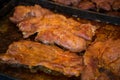 Steak and other meat on barbeque. Background Royalty Free Stock Photo