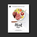 Steak poster design with steak, sauce watercolor illustration