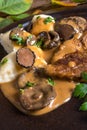 Steak with potato dumplings and forest mushroom sauce Royalty Free Stock Photo