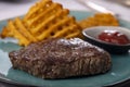 Steak with potato lattices Royalty Free Stock Photo