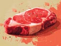 Steak on a red background. illustration of a piece of meat. Generative AI