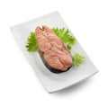 Steak of salmon with lettuce