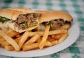 Steak sandwich on white plate side view Royalty Free Stock Photo