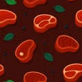 Steak Seamless Background. Beef Meat Grill Pattern. Vector