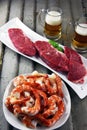 Steak and shrimp with craft beer