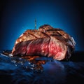 Gigantic Scale Steak Photo On Old Blue Background