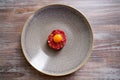 Steak Tartare raw meat recipe with egg yolk