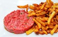 Steak tartare served with french fries potato chips