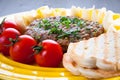 Steak Tartare with toast, butter Royalty Free Stock Photo