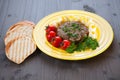 Steak Tartare with toast, butter Royalty Free Stock Photo