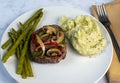 steak top with sauteed onions peppers and mushrooms Royalty Free Stock Photo