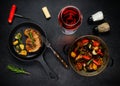 Steak, Vegetables and Glass Rose Wine Royalty Free Stock Photo