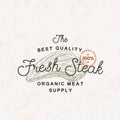Steak Vintage Vector Label Logo Template. Engraving Style Beef Meat Illustration with Typography. Hand Drawn Retro Pork Royalty Free Stock Photo