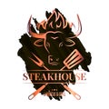 steak watercolor logo with bull head on dark Royalty Free Stock Photo