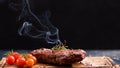 Steakhouse menu striploin steak beef meat rosemary