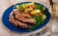 Steaks of pork loin with homestyle boiled potatoes Royalty Free Stock Photo