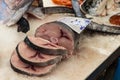 Steaks and tale of a swordfish at a Greek market