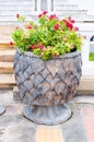 Steal pipal leaf texture pot with Bougainvillaea flower