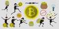 Stealing bitcoin man in black vector set