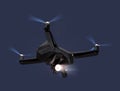 Stealth drone equip with search light flying in the night sky