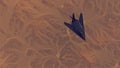 Stealth Fighter Jet Aircraft High Altitude Above Arid Mountain Desert with Sediment Mudflat Royalty Free Stock Photo