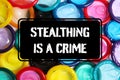 Stealthing Is Crime. Many colorful condoms on white background, top view