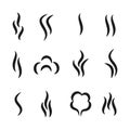 Steam aroma icons. Coffee and tea smell black symbols, set of aroma scent gas vapour and water steam. Vector smoke