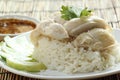 Steam chicken with rice on the plate