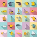 Steam cleaner icons set, flat style