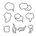 Steam, cloud and smoke icons set. Cloud abstract shape, flow smoke cloud