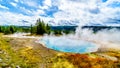 Steam coming from the turquoise waters of the Artemisia Geyser hot spring in Yellowstone National Park Royalty Free Stock Photo