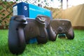 Steam Controller by Valve with its original box in calm early cold morning with sunrays