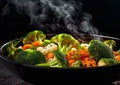 Steam cooked healthy vegetables in bowl plate in kitchen.Macro.AI Generative