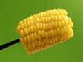 Steam corn on chopstick with green background.