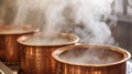 Steam Distillation Process in Copper Pots for Essential Oil Extraction Royalty Free Stock Photo