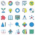 STEAM Education icons set - Science, Tech, Engineering, Art and Math colored signs set